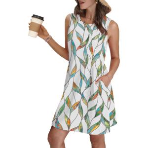 imageSAMPEEL Summer Dresses for Women 2025 Eyelet Sleeveless Sundresses Tank Dresses with PocketsFlora Leaf