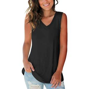imageSAMPEEL Tank Tops for Women Cami Deep V Neck Sleeveless Shirts Womens Tees Casual Tee02tank Black