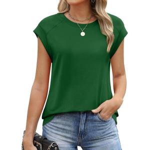 imageSAMPEEL Womens Tops Summer Dressy Casual Raglan Cap Sleeve T Shirts Basic Tee Shirts Trendy 2025Green