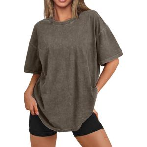 imageTrendy Queen Oversized Vintage T Shirts for Women Graphic Summer Top 2025 Y2k Short Sleeve Basic Cute Grunge ClothesCoffee