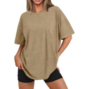 imageTrendy Queen Oversized Vintage T Shirts for Women Graphic Summer Top 2025 Y2k Short Sleeve Basic Cute Grunge ClothesKhaki