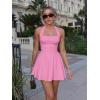 imageKaximil Womens Sexy Halter Ruffle Hem Mini Dress Ruched Waist Corset Short Party DressesPink