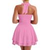 imageKaximil Womens Sexy Halter Ruffle Hem Mini Dress Ruched Waist Corset Short Party DressesPink