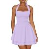 imageKaximil Womens Sexy Halter Ruffle Hem Mini Dress Ruched Waist Corset Short Party DressesPurple