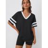 imageTrendy Queen Oversized TShirts for Women Short Sleeve V Neck Workout Summer Tops Casual Loost Fit Y2K Color Block TeesBlack