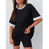 imageTrendy Queen Oversized Tshirts for Women Plus Size Summer Tops 2025 Workout Short Sleeve Shirts Color Block TeesBlack