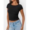 imageTrendy Queen Women Short Sleeve T Shirts 2025 Ribbed Summer Casual Basic Cute Tee Sexy Crop Tops Fitted ClothesBlack