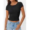 imageTrendy Queen Women Short Sleeve T Shirts 2025 Ribbed Summer Casual Basic Cute Tee Sexy Crop Tops Fitted ClothesBlack