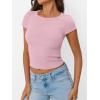 imageTrendy Queen Women Short Sleeve T Shirts 2025 Ribbed Summer Casual Basic Cute Tee Sexy Crop Tops Fitted ClothesPink