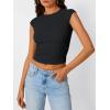 imageTrendy Queen Womens Cap Sleeve Shirts Ribbed Knit Summer Top 2025 Basic Cute Y2k Tee Crop ClothesBlack