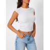 imageTrendy Queen Womens Cap Sleeve Shirts Ribbed Knit Summer Top 2025 Basic Cute Y2k Tee Crop ClothesWhite