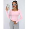 imageTrendy Queen Womens Long Sleeve Shirts Crop Tops Fall Fashion 2025 Square Neck Going Out Basics Tees Y2k ClothesPink