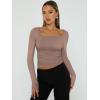 imageTrendy Queen Womens Long Sleeve Shirts Going Out Basic Crop Tops Fashion Y2k Workout Clothes Square Neck Fall OutfitsCoffee Grey