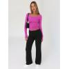 imageTrendy Queen Womens Long Sleeve Shirts Going Out Basic Crop Tops Fashion Y2k Workout Clothes Square Neck Fall OutfitsHot Pink