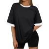 imageTrendy Queen Oversized Tshirts for Women Plus Size Summer Tops 2025 Workout Short Sleeve Shirts Color Block TeesBlack