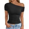 imageTrendy Queen Women Off The Shoulder Tops Summer 2025 Short Sleeve Shirts Going Out Crop Y2k Cute Sexy TeeBlack