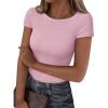imageTrendy Queen Women Short Sleeve T Shirts 2025 Ribbed Summer Casual Basic Cute Tee Sexy Crop Tops Fitted ClothesPink