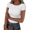 imageTrendy Queen Women Short Sleeve T Shirts 2025 Ribbed Summer Casual Basic Cute Tee Sexy Crop Tops Fitted ClothesWhite