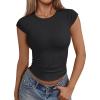 imageTrendy Queen Womens Cap Sleeve Shirts Ribbed Knit Summer Top 2025 Basic Cute Y2k Tee Crop ClothesBlack