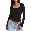 imageTrendy Queen Womens Long Sleeve Shirts Crop Tops Fall Fashion 2025 Square Neck Going Out Basics Tees Y2k ClothesBlack