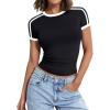 imageTrendy Queen Womens Short Sleeve Tshirts Shirts Summer Going Out Crop Tops Basics Tees Cute Y2k Fashion ClothesBlackwhite