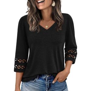 imageTrendy Queen 34 Length Sleeve Womens Tops V Neck Tunic Dressy Casual Business Ladies Fall Fashion Outfits 2025Black