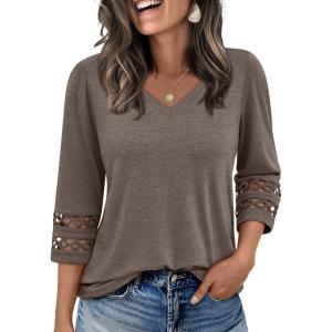imageTrendy Queen 34 Length Sleeve Womens Tops V Neck Tunic Dressy Casual Business Ladies Fall Fashion Outfits 2025Coffeegrey