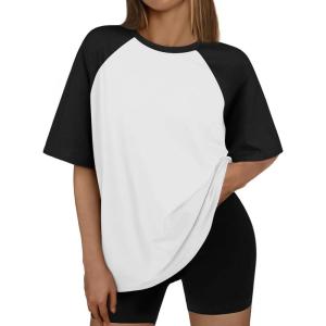 imageTrendy Queen Oversized Short Sleeve T Shirts for Women Workout Casual Summer Tops Loose Fit Cute Basic TeesBlackwhite