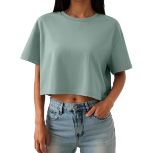 imageTrendy Queen Womens Crop Tops Oversized Workout Tshirts Short Sleeve Tees Summer Spring 2025 Casual Trendy Fashion ClothesGreen