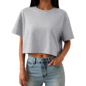imageTrendy Queen Womens Crop Tops Oversized Workout Tshirts Short Sleeve Tees Summer Spring 2025 Casual Trendy Fashion ClothesGrey