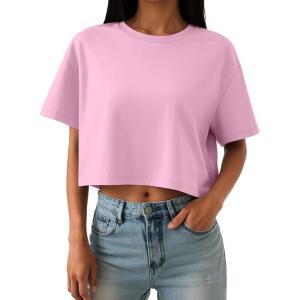 imageTrendy Queen Womens Crop Tops Oversized Workout Tshirts Short Sleeve Tees Summer Spring 2025 Casual Trendy Fashion ClothesPink