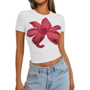 imageTrendy Queen Womens Short Sleeve Crop Tops Summer Spring T Shirts Basic Cute Casual Tees Graphic Trendy Fashion Clothes 2025White