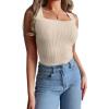 imageSAMPEEL Ribbed Tank Tops for Women Square Neck Summer Sleeveless TopsAlmond