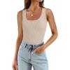 imageSAMPEEL Ribbed Tank Tops for Women Square Neck Summer Sleeveless TopsAlmond
