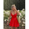 imageKaximil Womens Sexy Spaghetti Strap Ruffle Mini Dress Ruched Corset Party Club A Line Short DressesRed