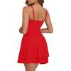 imageKaximil Womens Sexy Spaghetti Strap Ruffle Mini Dress Ruched Corset Party Club A Line Short DressesRed