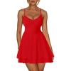 imageKaximil Womens Sexy Spaghetti Strap Ruffle Mini Dress Ruched Corset Party Club A Line Short DressesRed