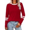 imageSAMPEEL Long Sleeve Shirts for Women Color Block Casual Tops Crew Neck Fall Basic Tees Fashion Clothes 202501 Red