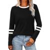 imageSAMPEEL Long Sleeve Shirts for Women Color Block Casual Tops Crew Neck Fall Basic Tees Fashion Clothes 202502 Black