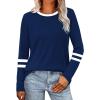 imageSAMPEEL Long Sleeve Shirts for Women Color Block Casual Tops Crew Neck Fall Basic Tees Fashion Clothes 202503 Navy Blue
