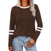 imageSAMPEEL Long Sleeve Shirts for Women Color Block Casual Tops Crew Neck Fall Basic Tees Fashion Clothes 202504 Brown