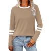 imageSAMPEEL Long Sleeve Shirts for Women Color Block Casual Tops Crew Neck Fall Basic Tees Fashion Clothes 202505 Khaki