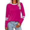 imageSAMPEEL Long Sleeve Shirts for Women Color Block Casual Tops Crew Neck Fall Basic Tees Fashion Clothes 202507 Hot Pink