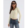 imageTrendy Queen Long Sleeve Shirts for Women 2025 Fall Fashion V Neck Basics Crop Tops Slim Fitted Y2K Tops Outfits ClothesApricot