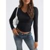 imageTrendy Queen Long Sleeve Shirts for Women 2025 Fall Fashion V Neck Basics Crop Tops Slim Fitted Y2K Tops Outfits ClothesBlack