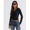 imageTrendy Queen Long Sleeve Shirts for Women 2025 Fall Fashion V Neck Basics Crop Tops Slim Fitted Y2K Tops Outfits ClothesBlack