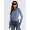 imageTrendy Queen Long Sleeve Shirts for Women 2025 Fall Fashion V Neck Basics Crop Tops Slim Fitted Y2K Tops Outfits ClothesBlue Gray