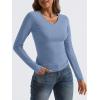 imageTrendy Queen Long Sleeve Shirts for Women 2025 Fall Fashion V Neck Basics Crop Tops Slim Fitted Y2K Tops Outfits ClothesBlue Gray