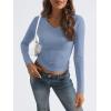 imageTrendy Queen Long Sleeve Shirts for Women 2025 Fall Fashion V Neck Basics Crop Tops Slim Fitted Y2K Tops Outfits ClothesBlue Gray