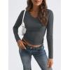 imageTrendy Queen Long Sleeve Shirts for Women 2025 Fall Fashion V Neck Basics Crop Tops Slim Fitted Y2K Tops Outfits ClothesGray